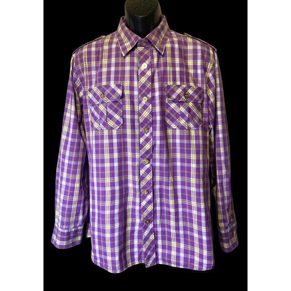 CAVI Product of Great Taste Long Sleeve Button Up Purple‎ Plaid Shirt Size XL - Picture 1 of 16